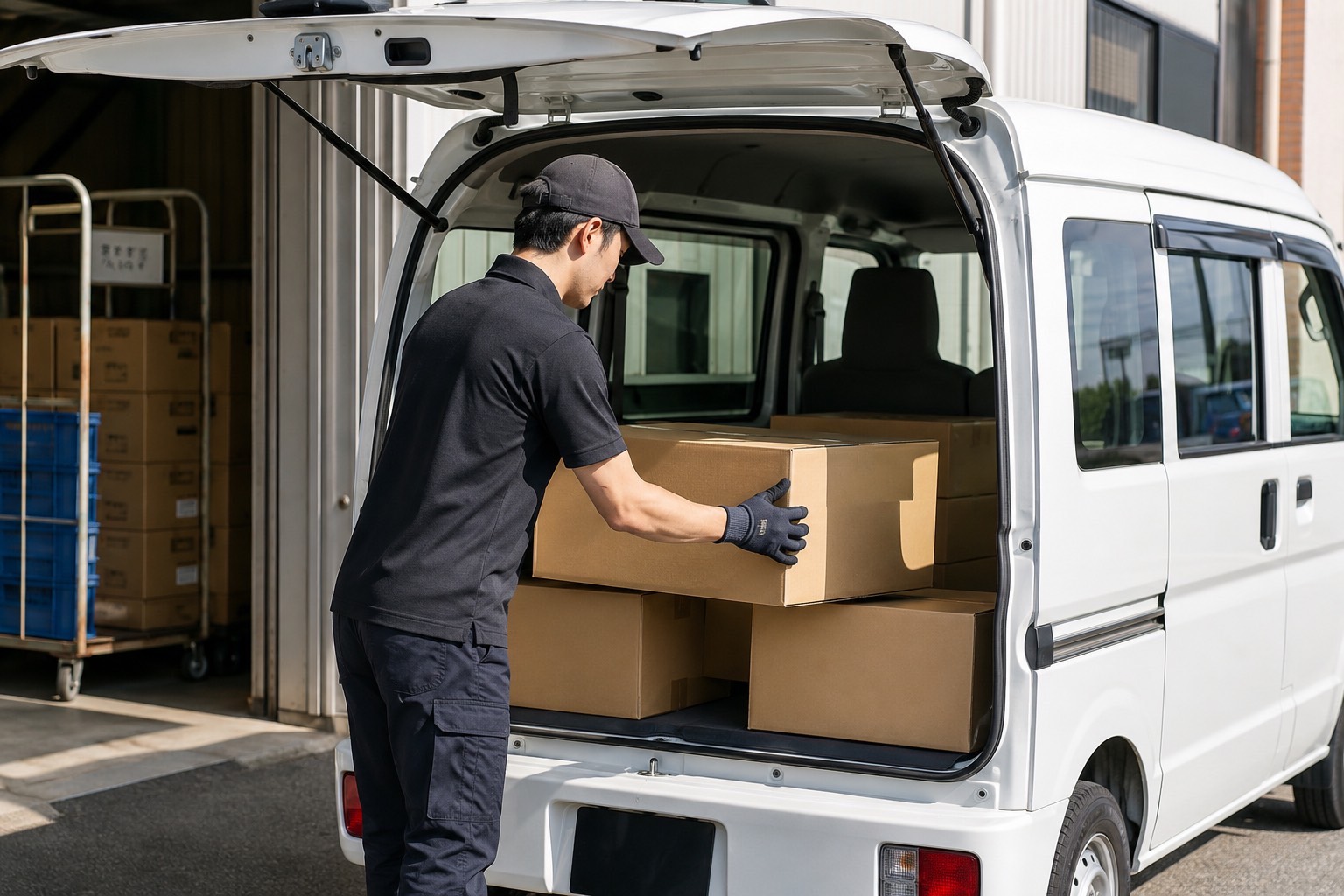 荷積みをする男性ドライバー